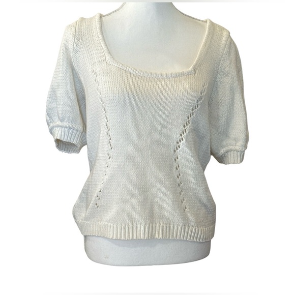 ME+EM Ivory Knit Puff Sleeve chunky square neck tee - Picture 4 of 11